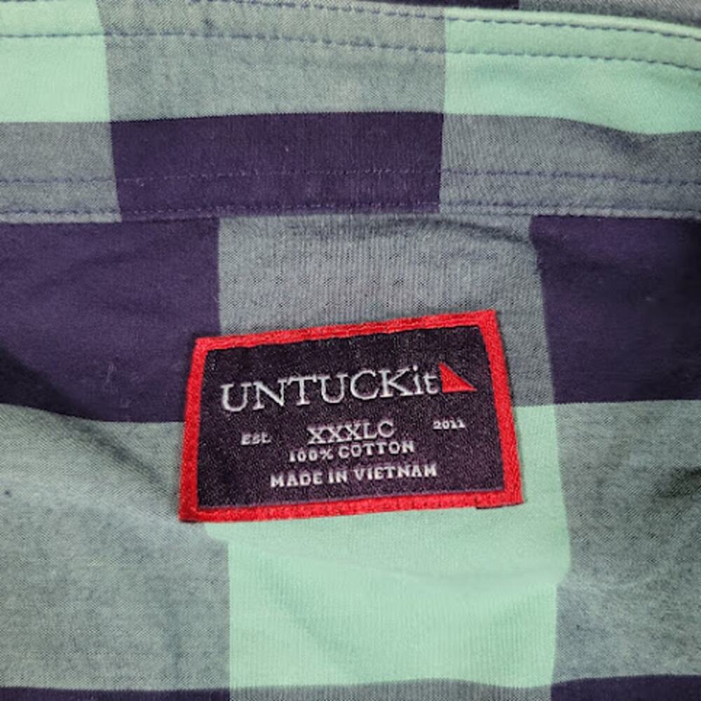UNTUCKit- Green/blue plaid button up- size XXXLC - Picture 7 of 7